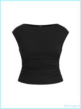 Ruched Boat Neck Sleeveless Tank Top Plus Size Summer Stretch